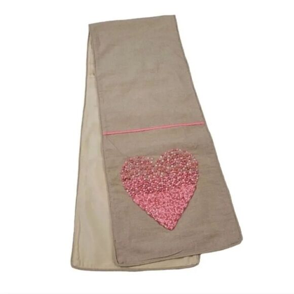 Vintage Pier 1 Imports Heart Embroidered Rosettes Table Runner in Natural/Pink